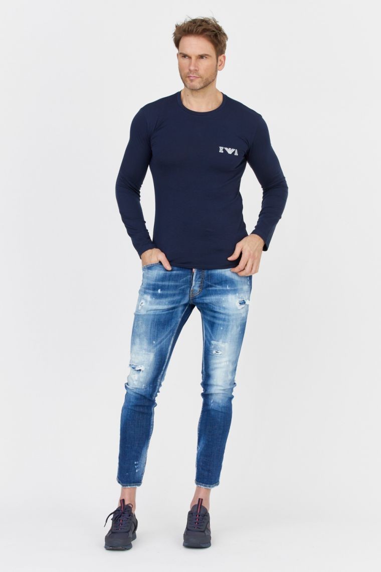 EMPORIO ARMANI Navy blue men's longsleeve with grey logo