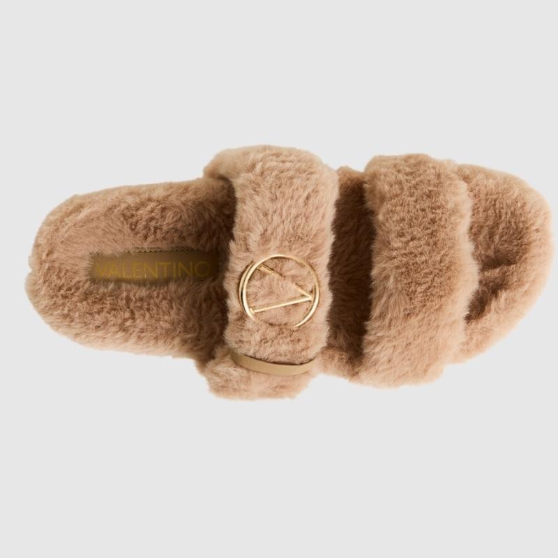 VALENTINO Beige women's flip-flops with synthetic fur