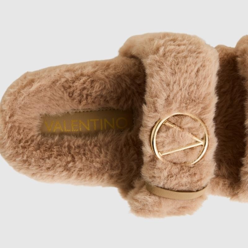 VALENTINO Beige women's flip-flops with synthetic fur