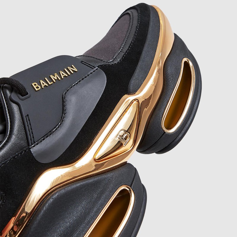 BALMAIN Sneakersy skórzane damskie czarno-złote B-Bold