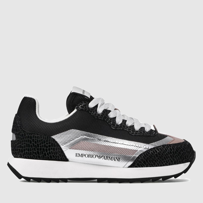 EMPORIO ARMANI Black women's sneakers with silver details