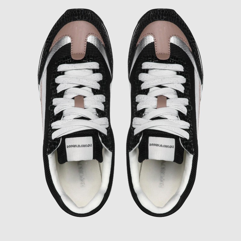 EMPORIO ARMANI Black women's sneakers with silver details