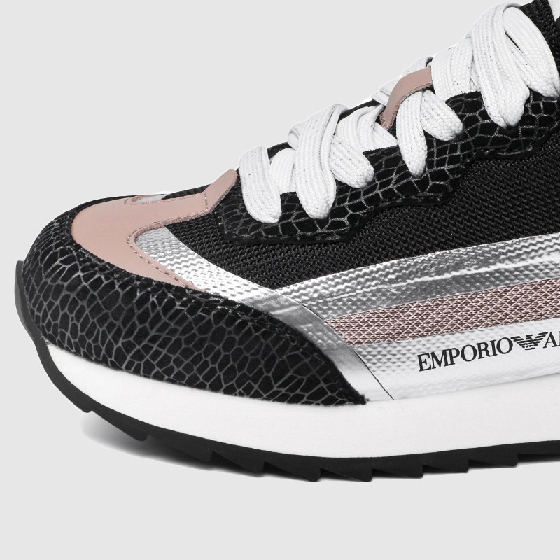 EMPORIO ARMANI Black women's sneakers with silver details