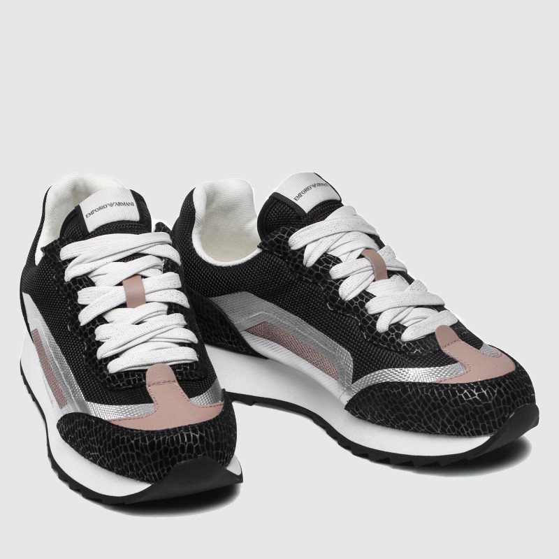 EMPORIO ARMANI Black women's sneakers with silver details