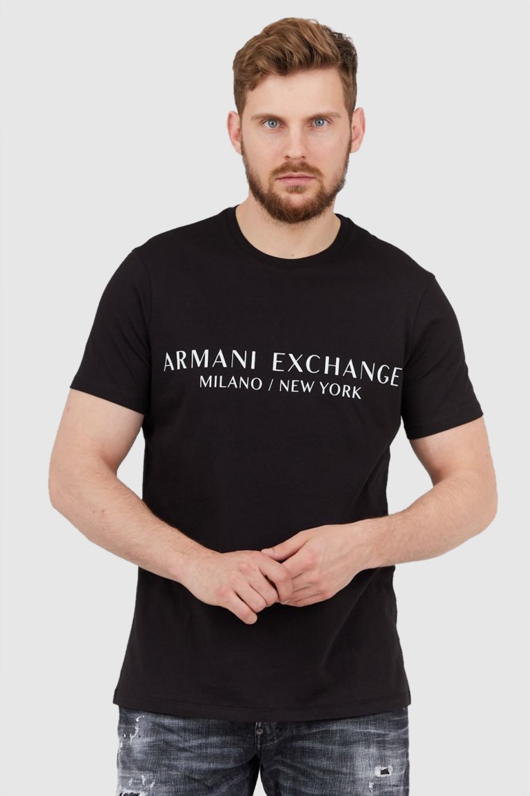 ARMANI EXCHANGE Чорна чоловіча футболка з аплікацією логотипу