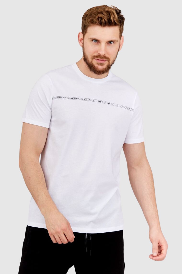 ARMANI EXCHANGE Biały t-shirt męski z paskiem z logo