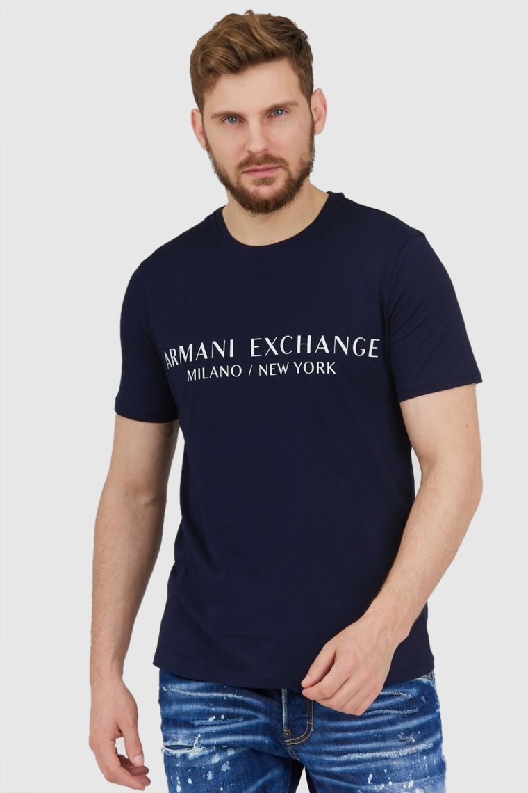 ARMANI EXCHANGE Granatowy t-shirt męski z aplikacją z logo