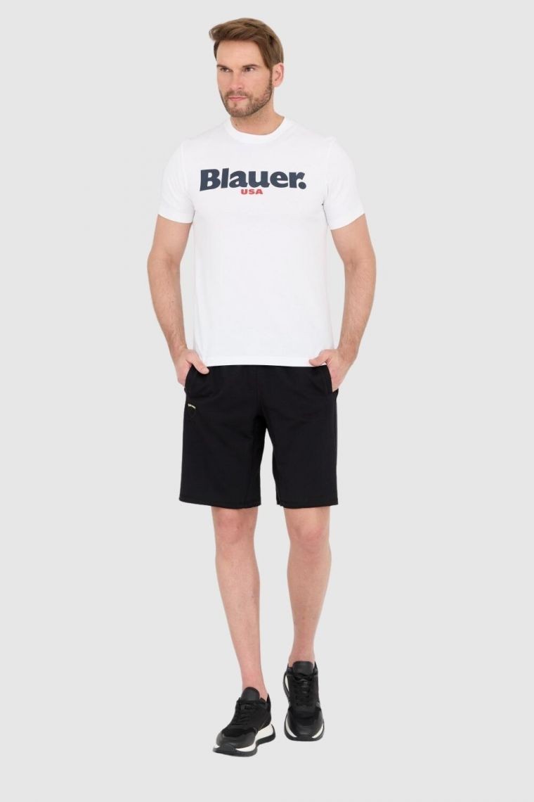 BLAUER Biały męski t-shirt z dużym logo