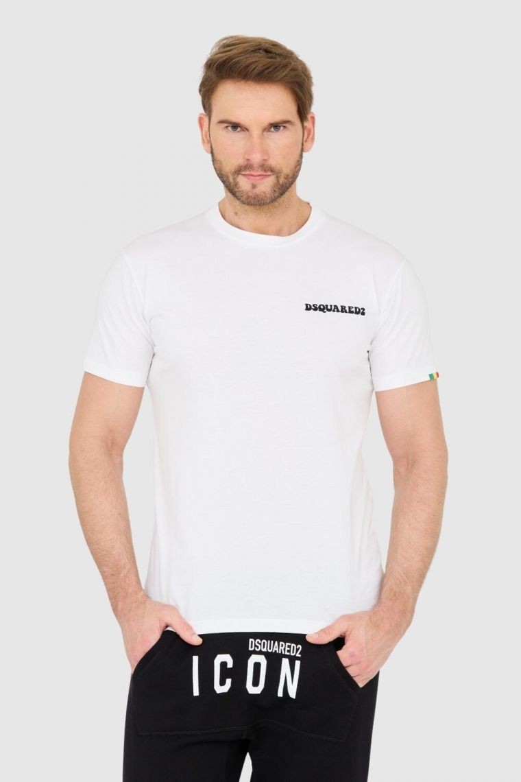DSQUARED2 Biały męski bawełniany t-shirt z małym logo