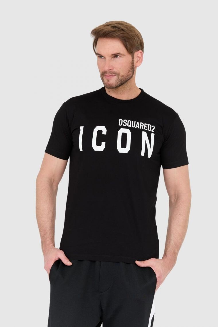 DSQUARED2 Czarny t-shirt męski z dużym logo icon