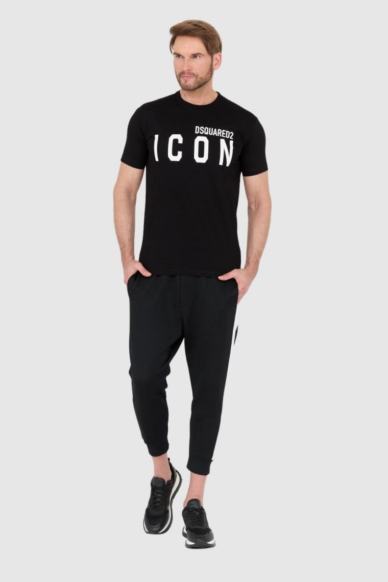 DSQUARED2 Czarny t-shirt męski z dużym logo icon