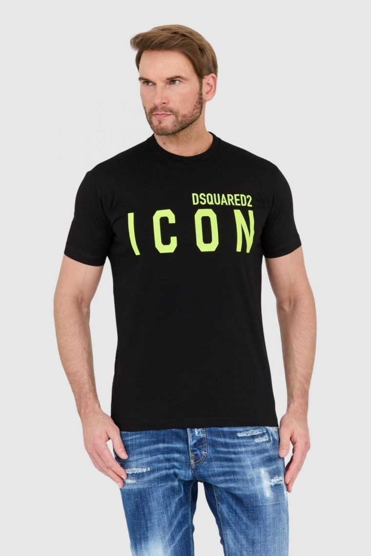 DSQUARED2 Czarny t-shirt męski z neonowym logo icon