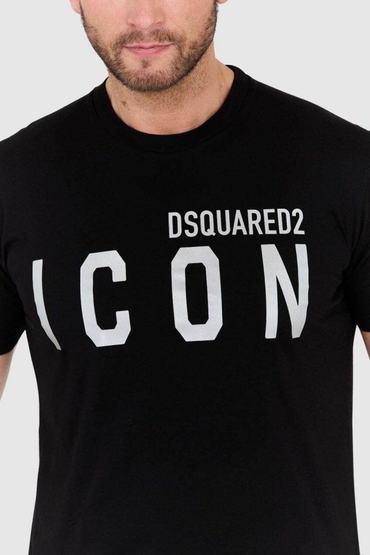 DSQUARED2 Black men's t-shirt with silver glitter icon logo