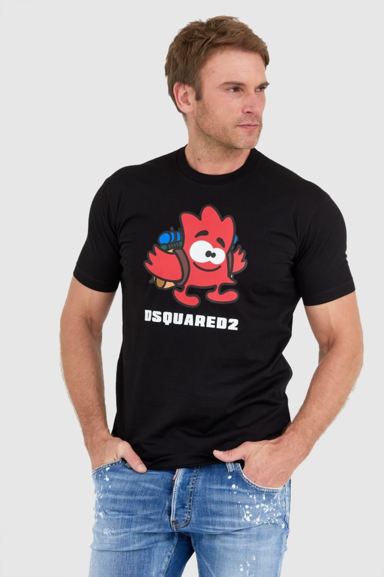 DSQUARED2 Czarny t-shity męski leaf buddy