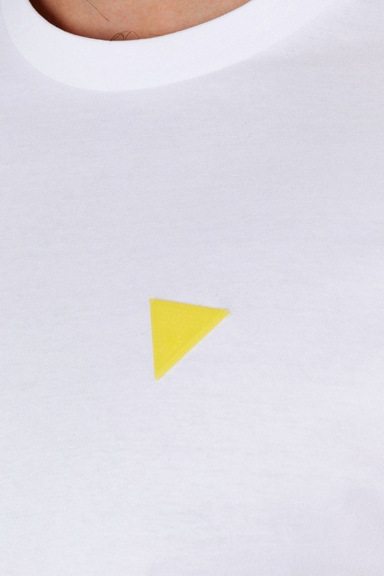 GUESS Biały bawełniany t-shirt męski z żółtym logo