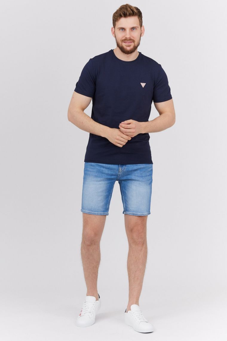 GUESS Men's navy blue t-shirt with small logo
