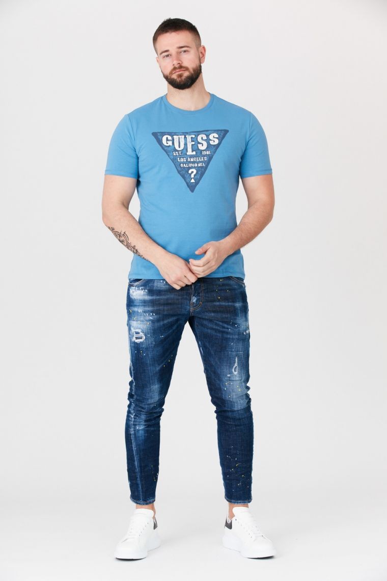 GUESS Blue men's t-shirt with large logo