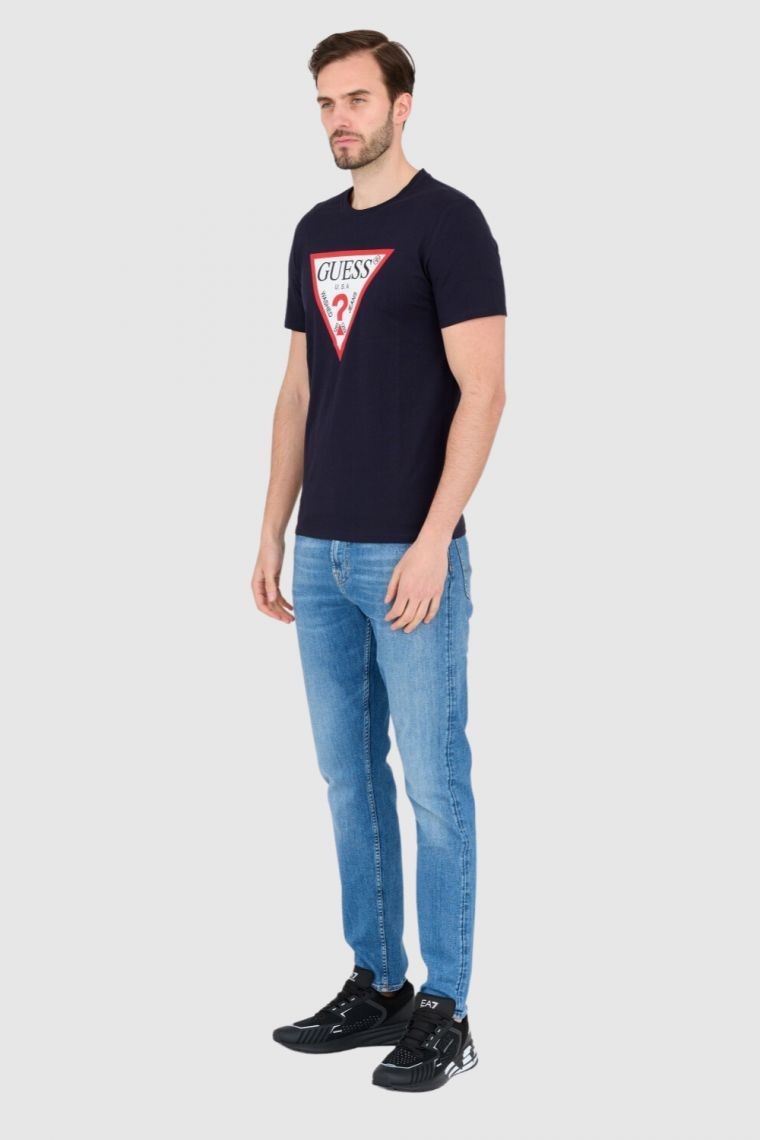 GUESS Tricou slim fit din bumbac albastru marin pentru bărbați