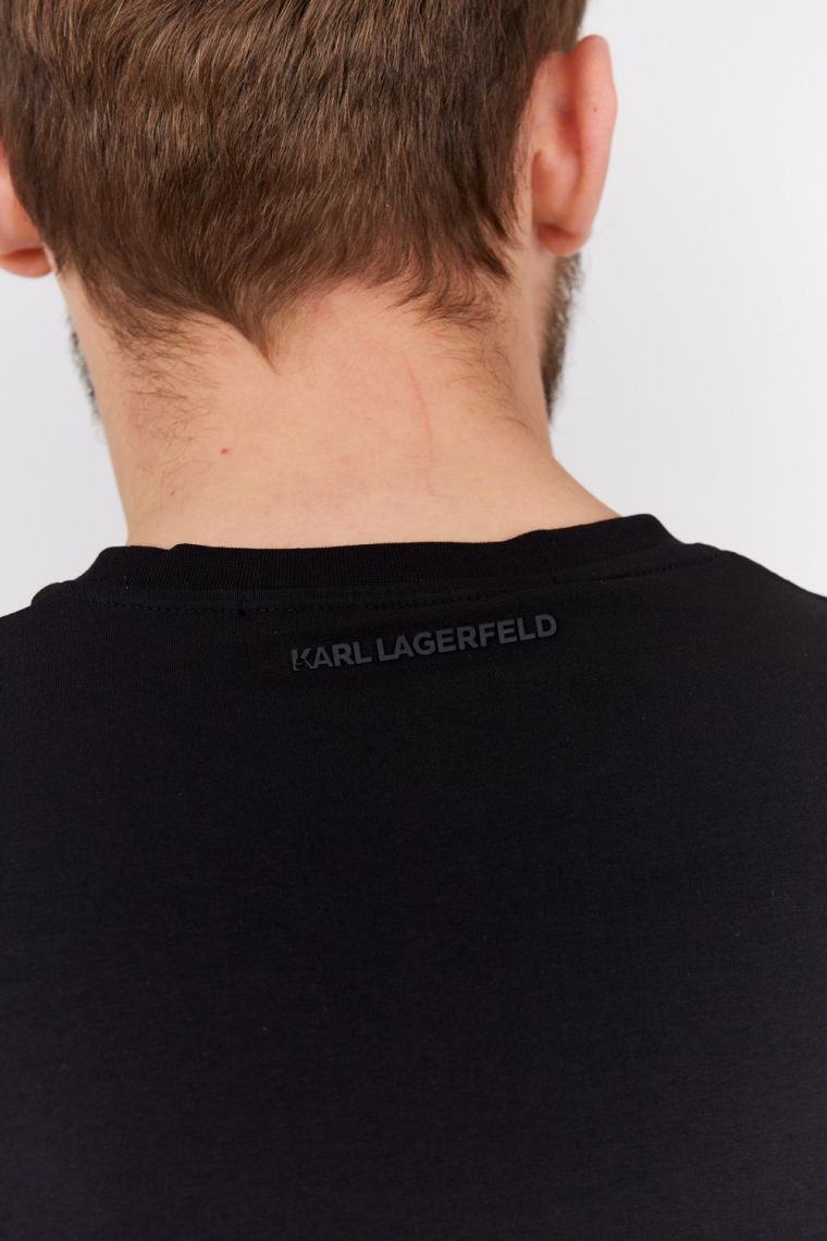 KARL LAGERFELD Чорна чоловіча футболка з тисненням логотипу
