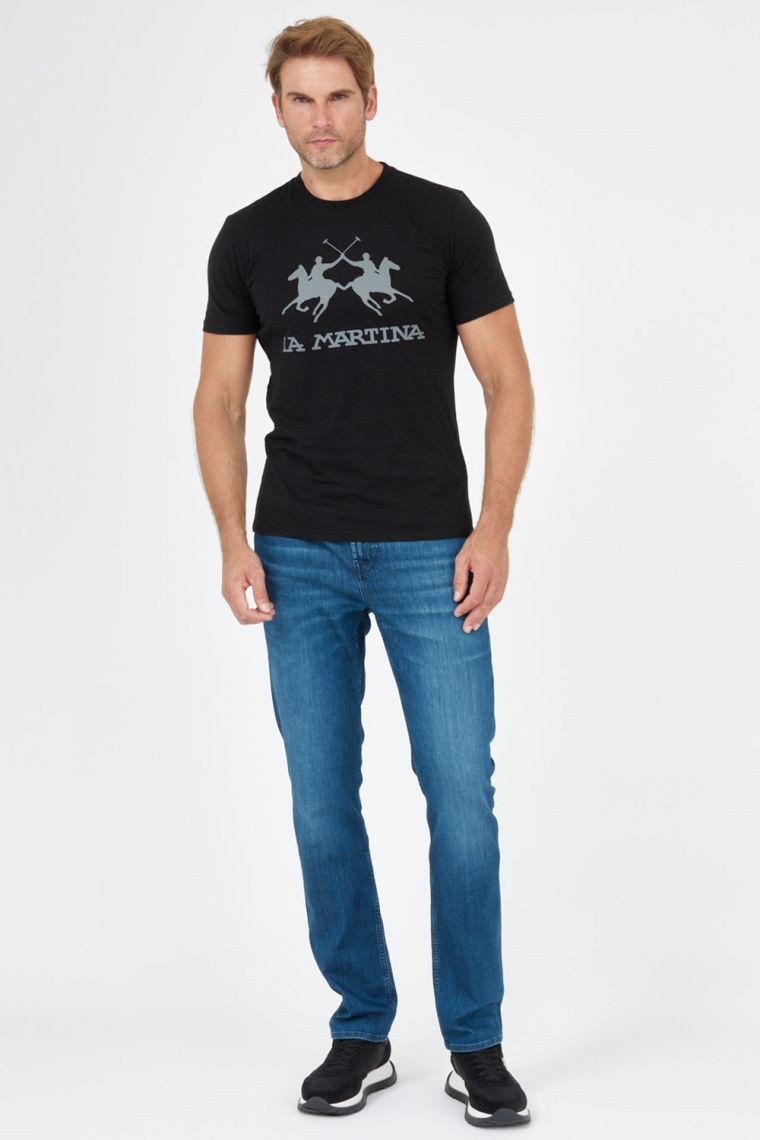 LA MARTINA Black men's t-shirt with grey logo
