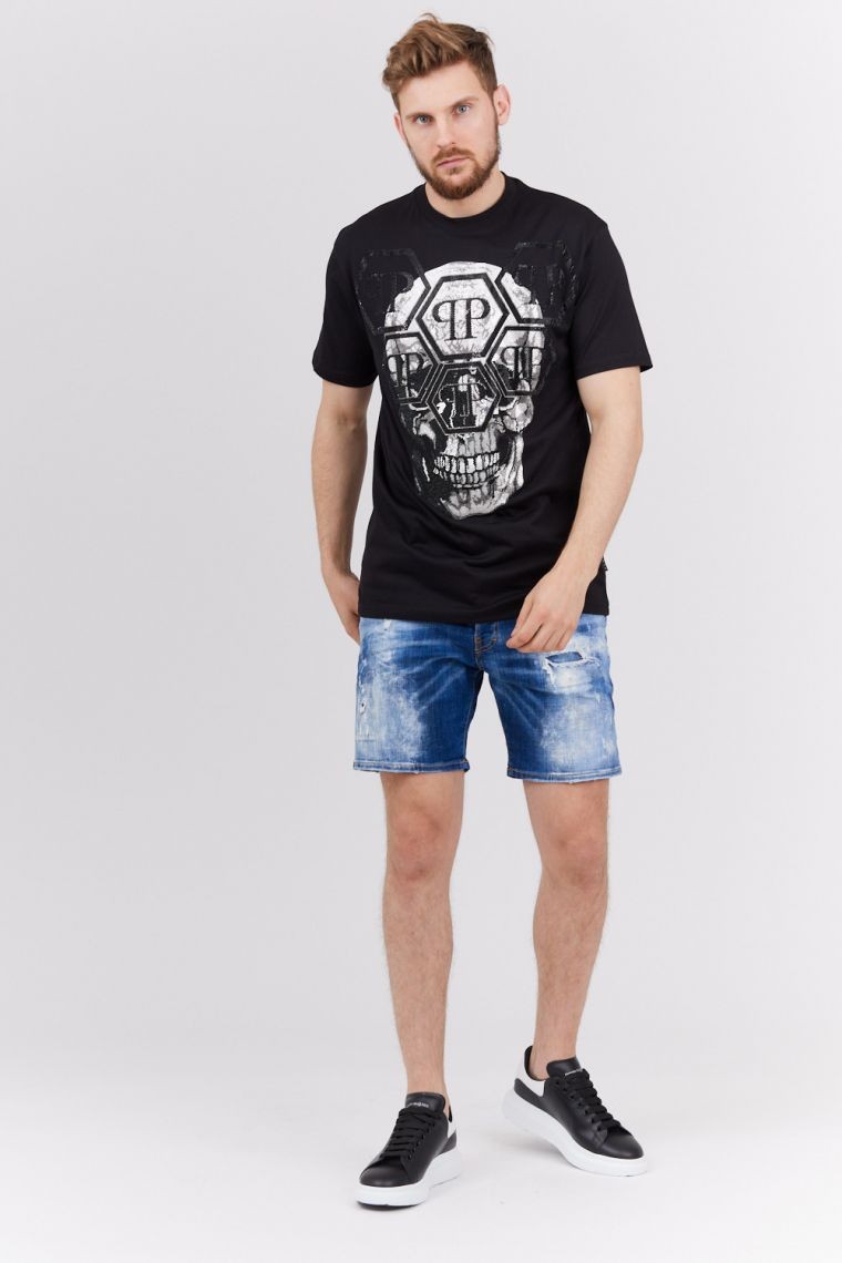 PHILIPP PLEIN Black men's round neck t-shirt ss iconic plein