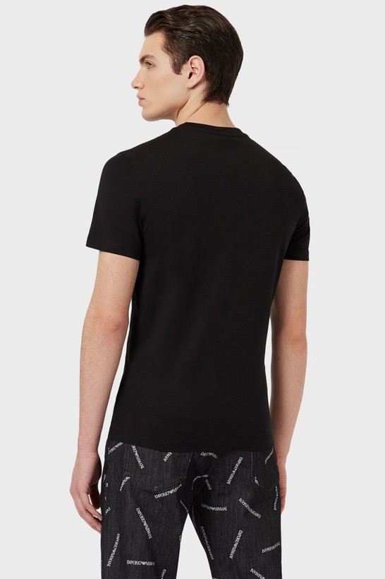EMPORIO ARMANI T-shirt męski, czarny wyszywane logo