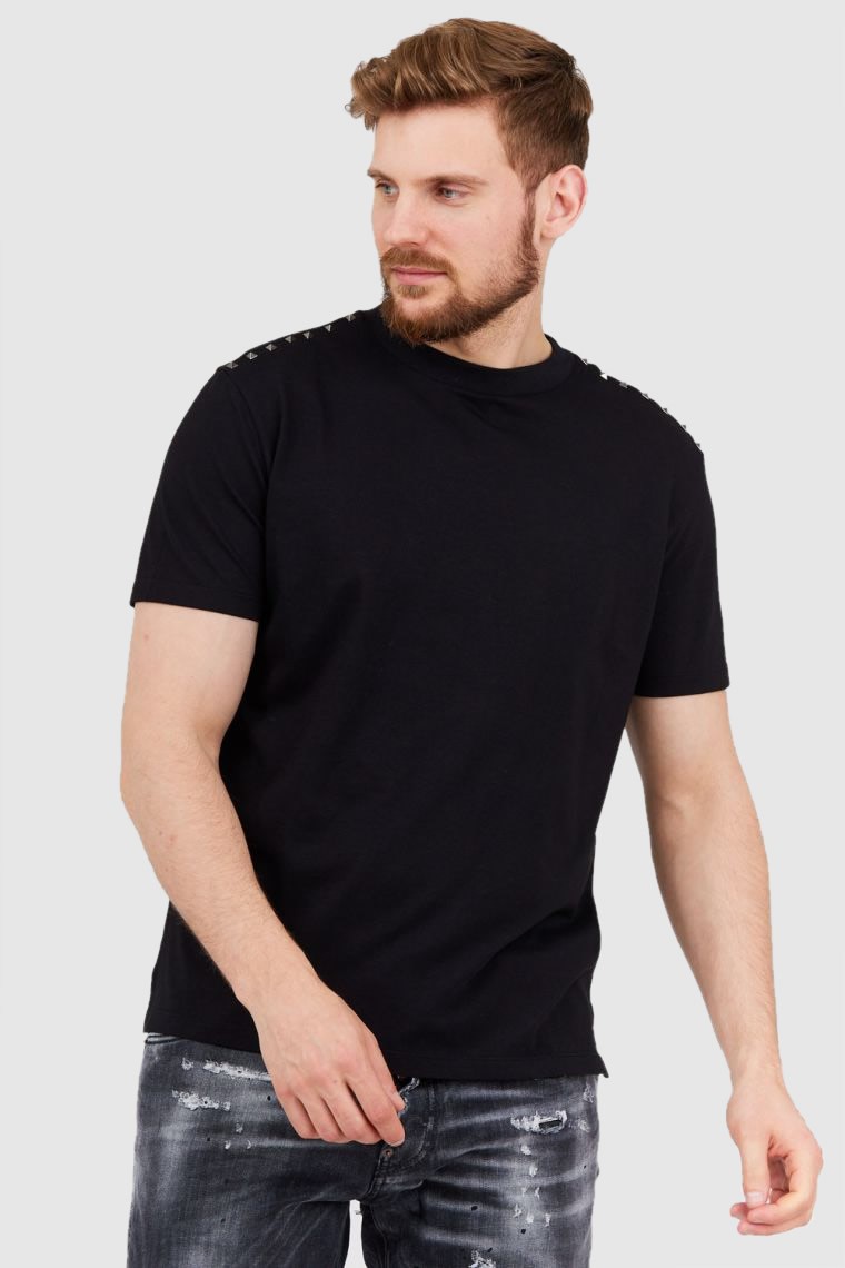 VALENTINO Czarny t-shirt męski z ćwiekami