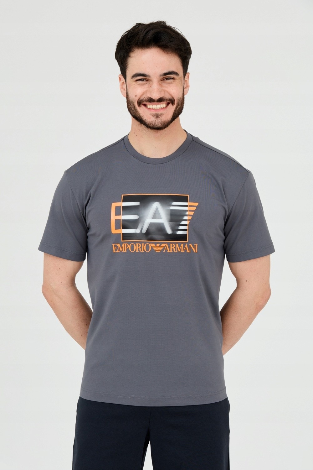 EA7 Męski szary t-shirt z holograficznym logo