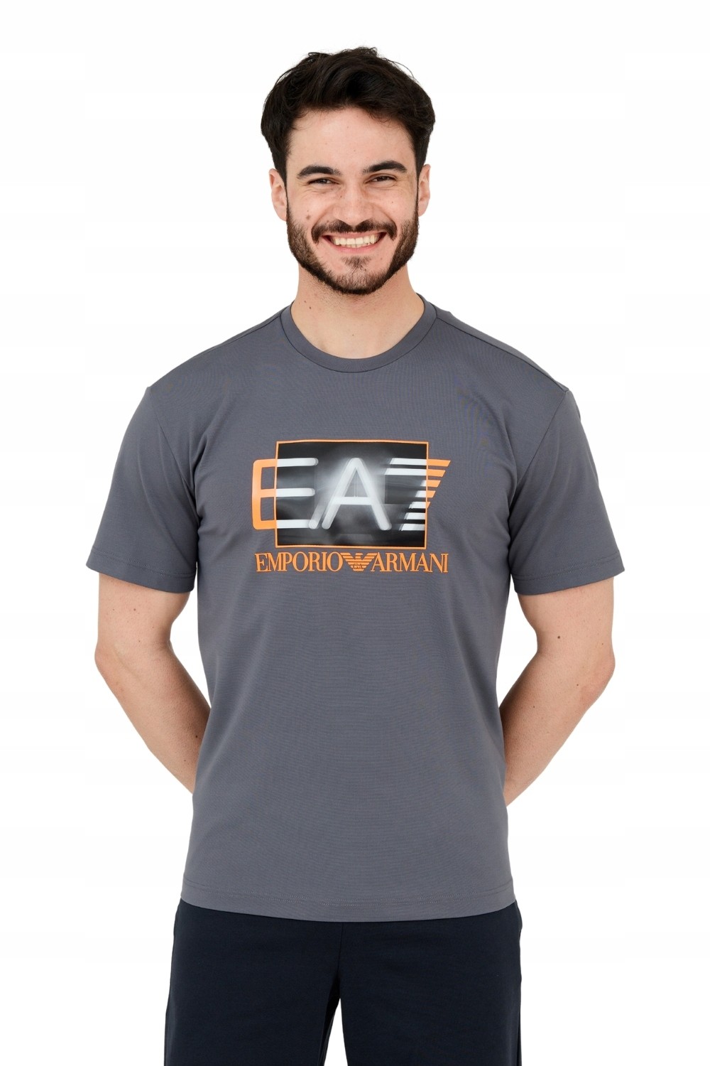 EA7 Męski szary t-shirt z holograficznym logo