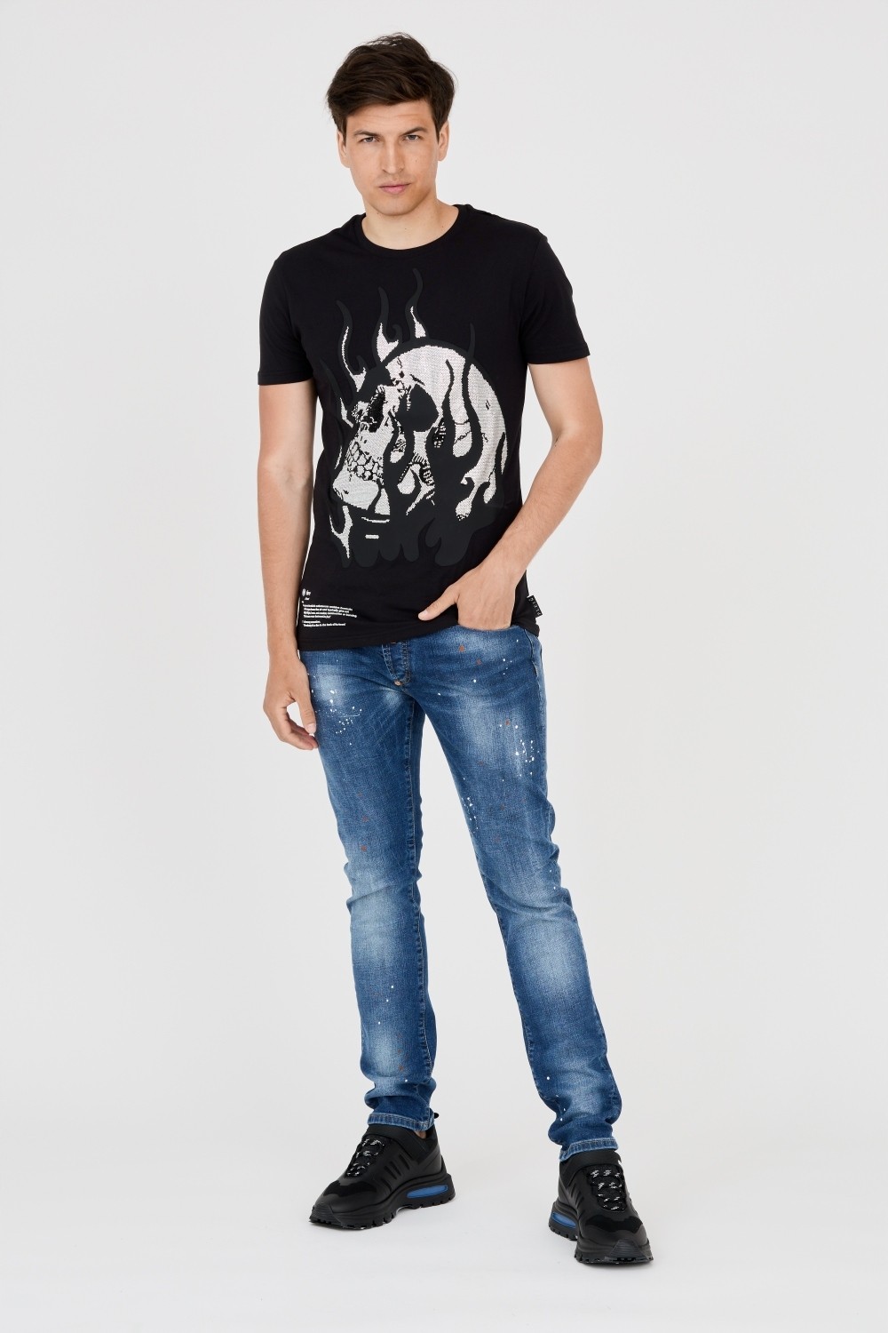 PHILIPP PLEIN T-shirt z czaszką w płomieniach