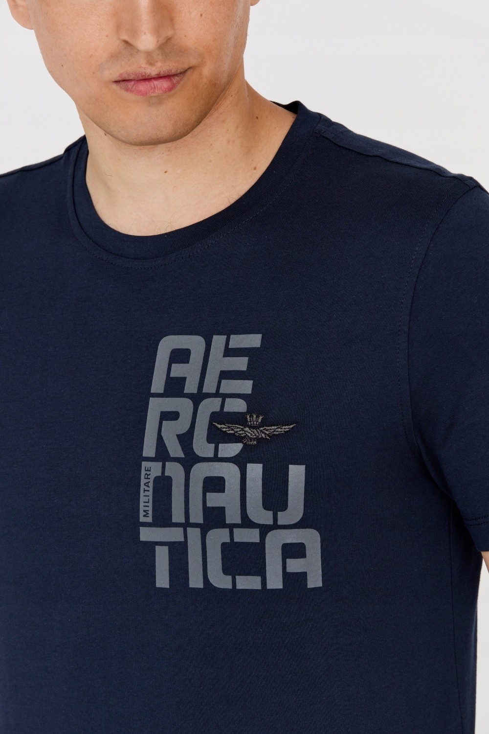 AERONAUTICA MILITARE Granatowy bawełniany t-shirt męski