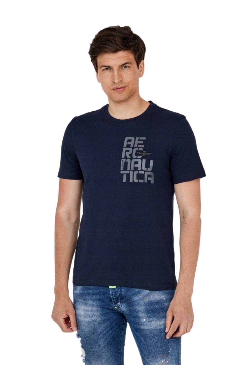 AERONAUTICA MILITARE Granatowy bawełniany t-shirt męski