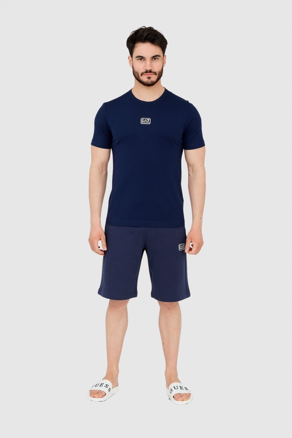 EA7 Granatowy t-shirt męski z naszywką z logo