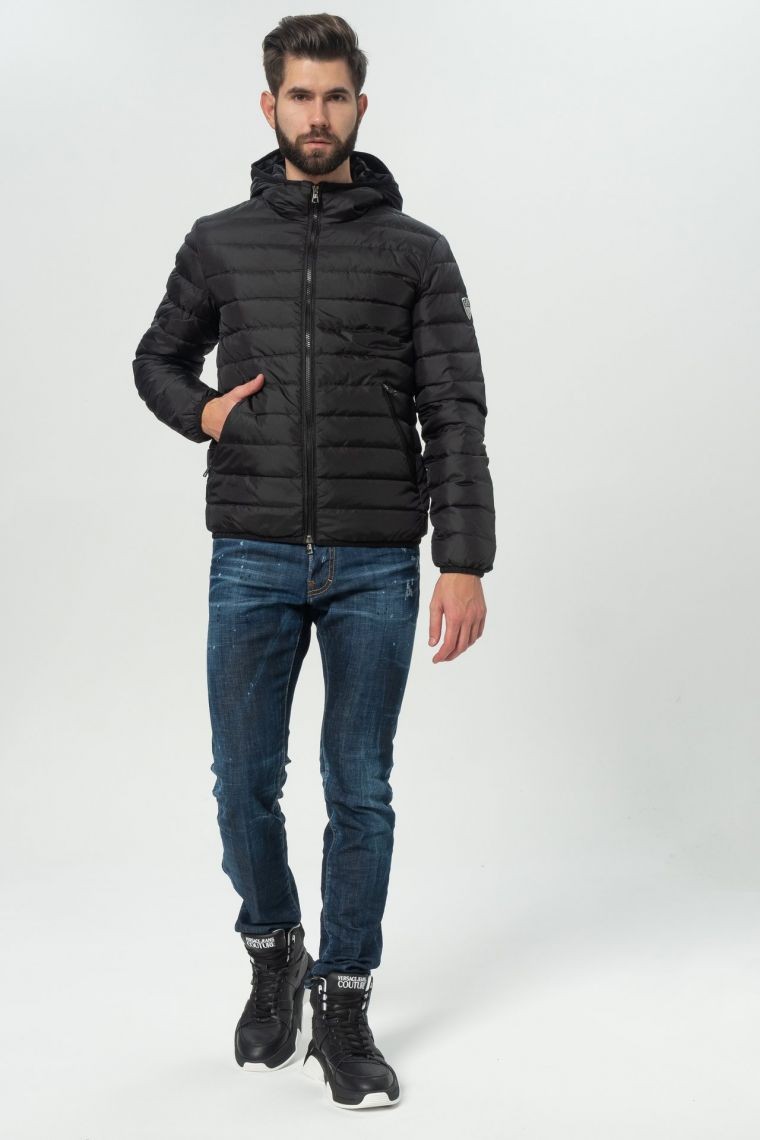 EA7 Black hooded down jacket