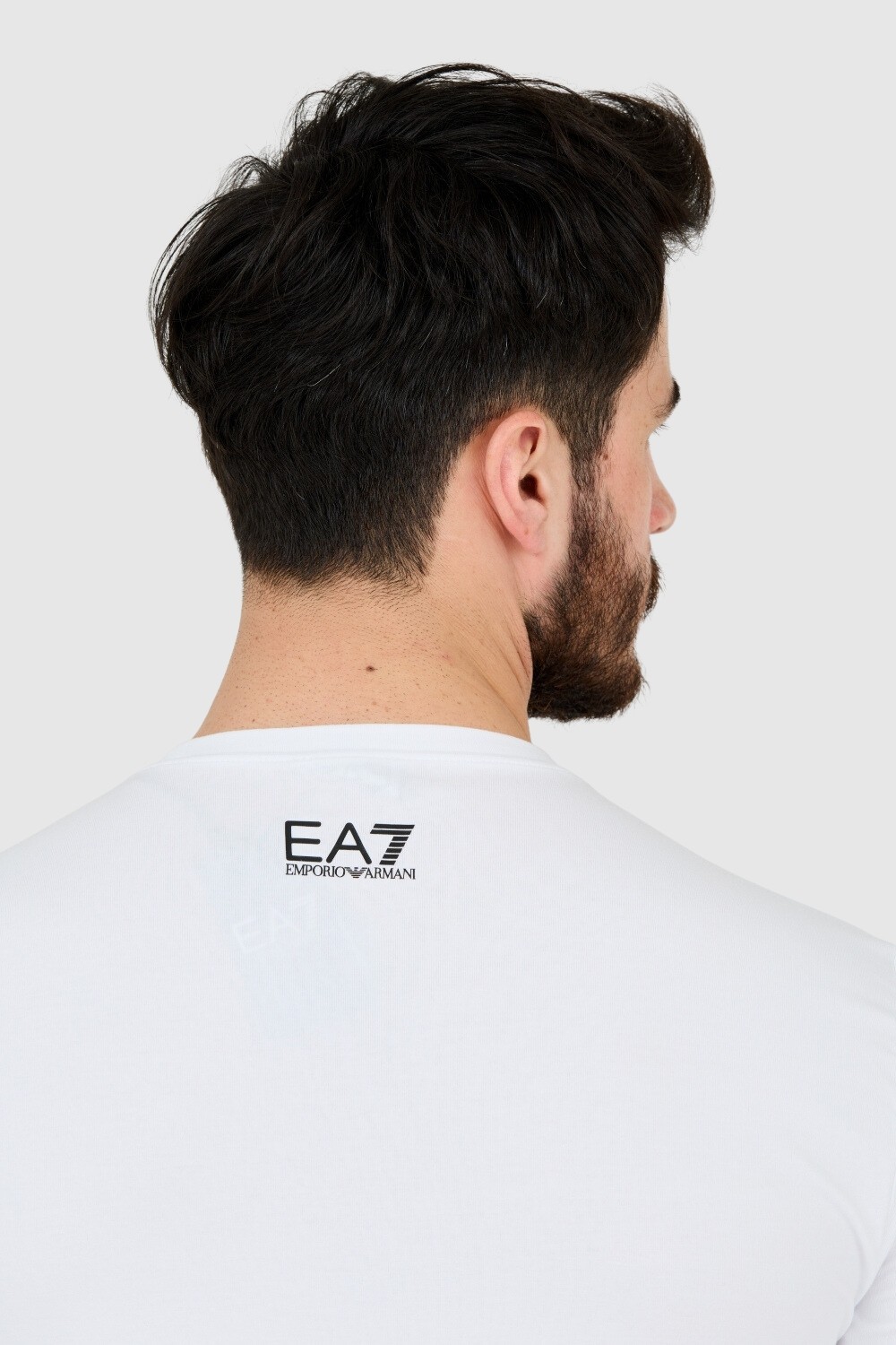 EA7 T-shirt męski biały z dużym czarnym logo