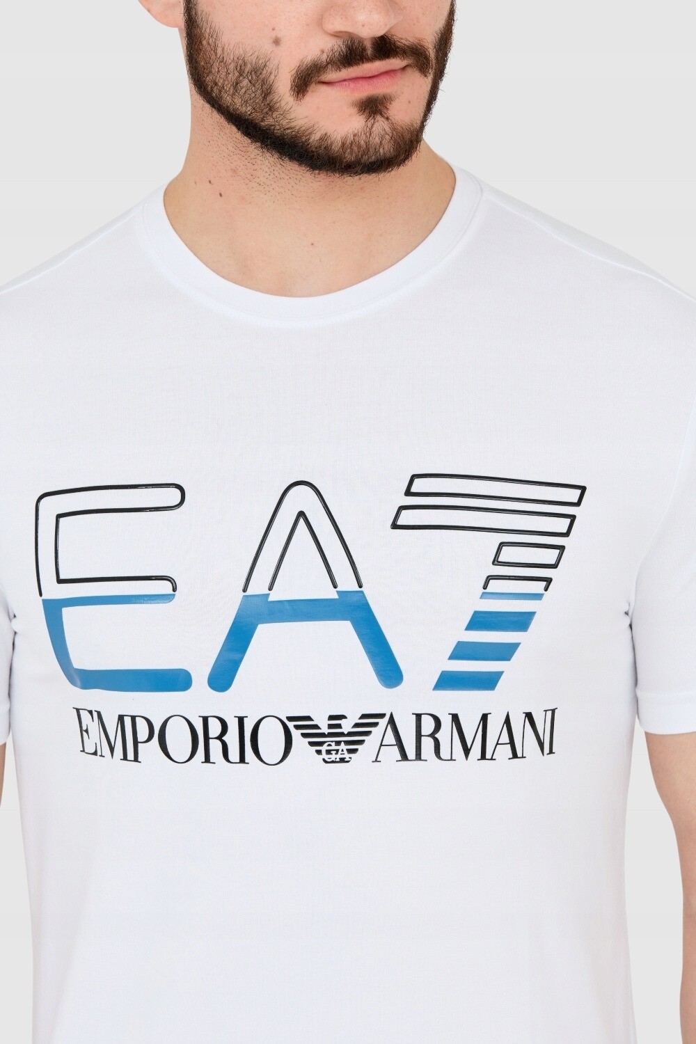 EA7 T-shirt męski biały z dużym czarnym logo