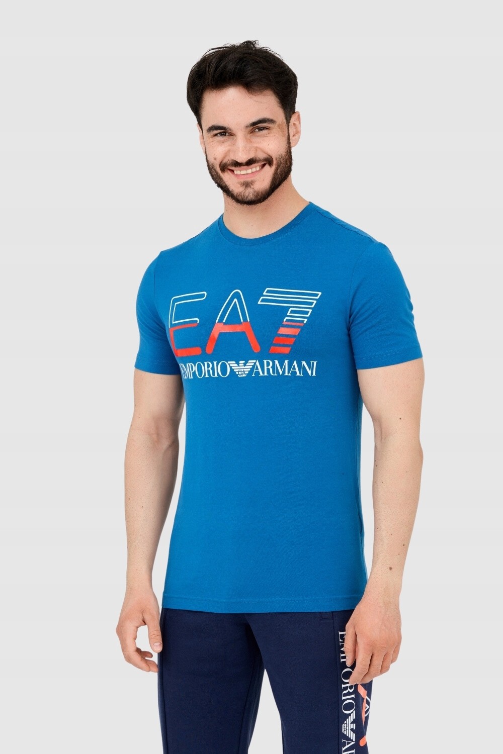 EA7 T-shirt męski niebieski z dużym logo