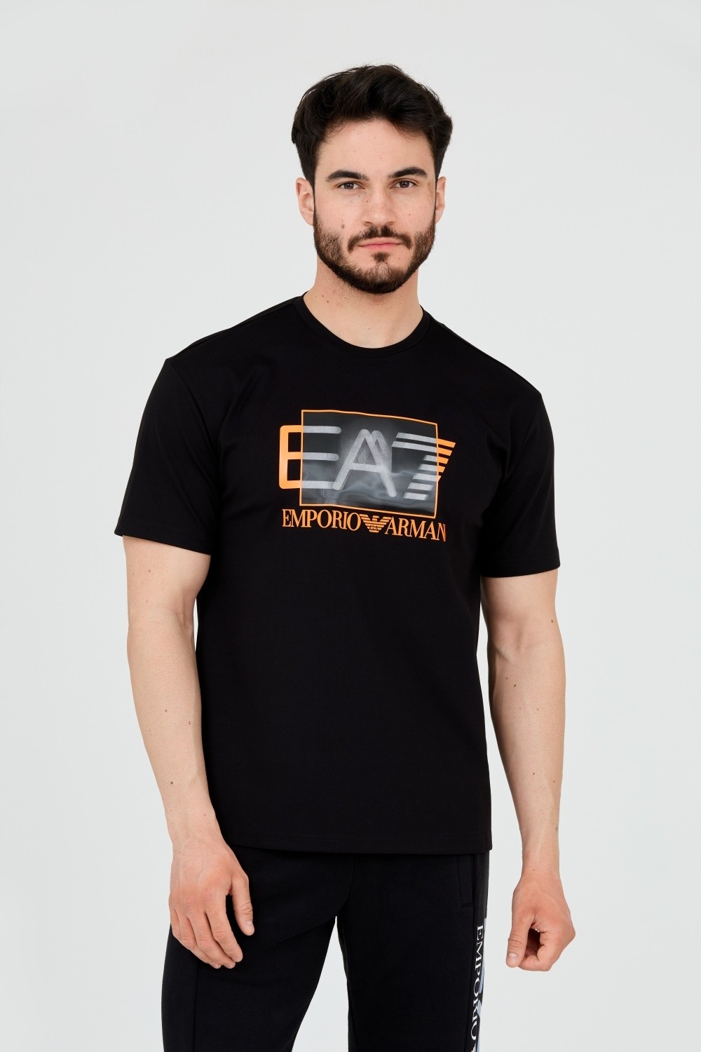EA7 Męski czarny t-shirt z holograficznym logo