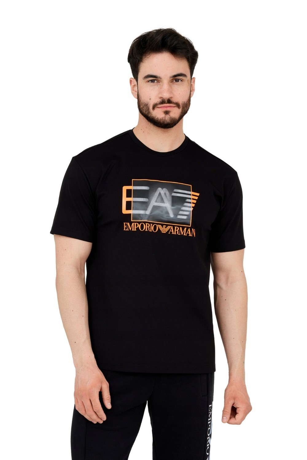 EA7 Męski czarny t-shirt z holograficznym logo