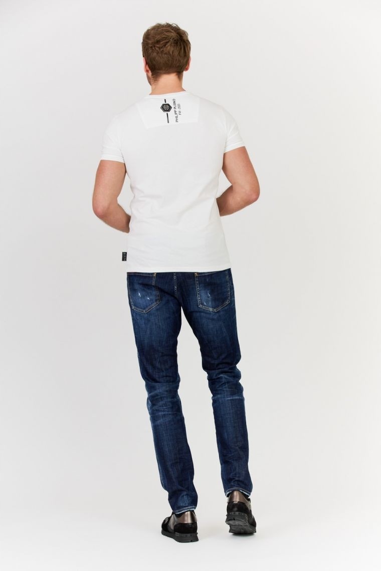 PHILIPP PLEIN Biały t-shirt z czaszką i logo