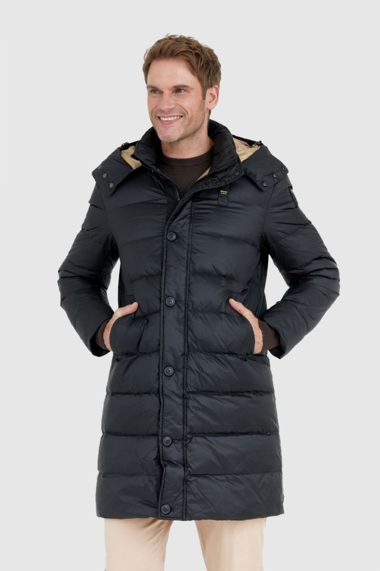 BLAUER Black long down jacket for men GUS with detachable hood