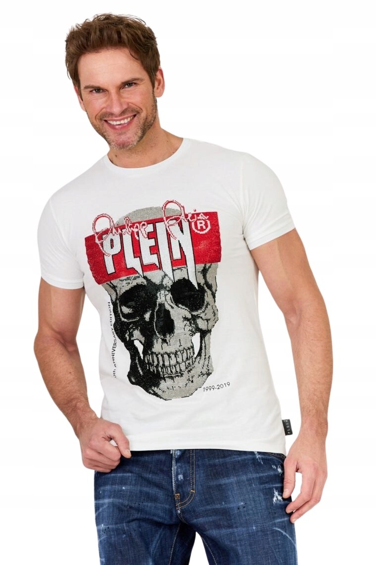 PHILIPP PLEIN Biały t-shirt z czaszką i logo