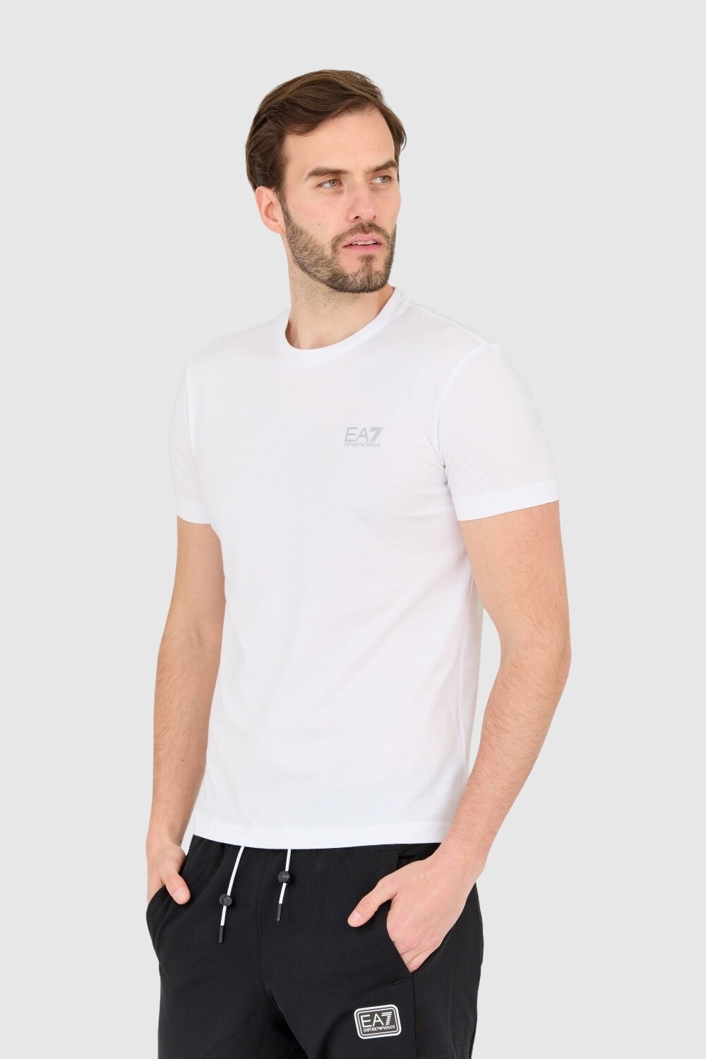 EA7 White men's t-shirt with small grey logo