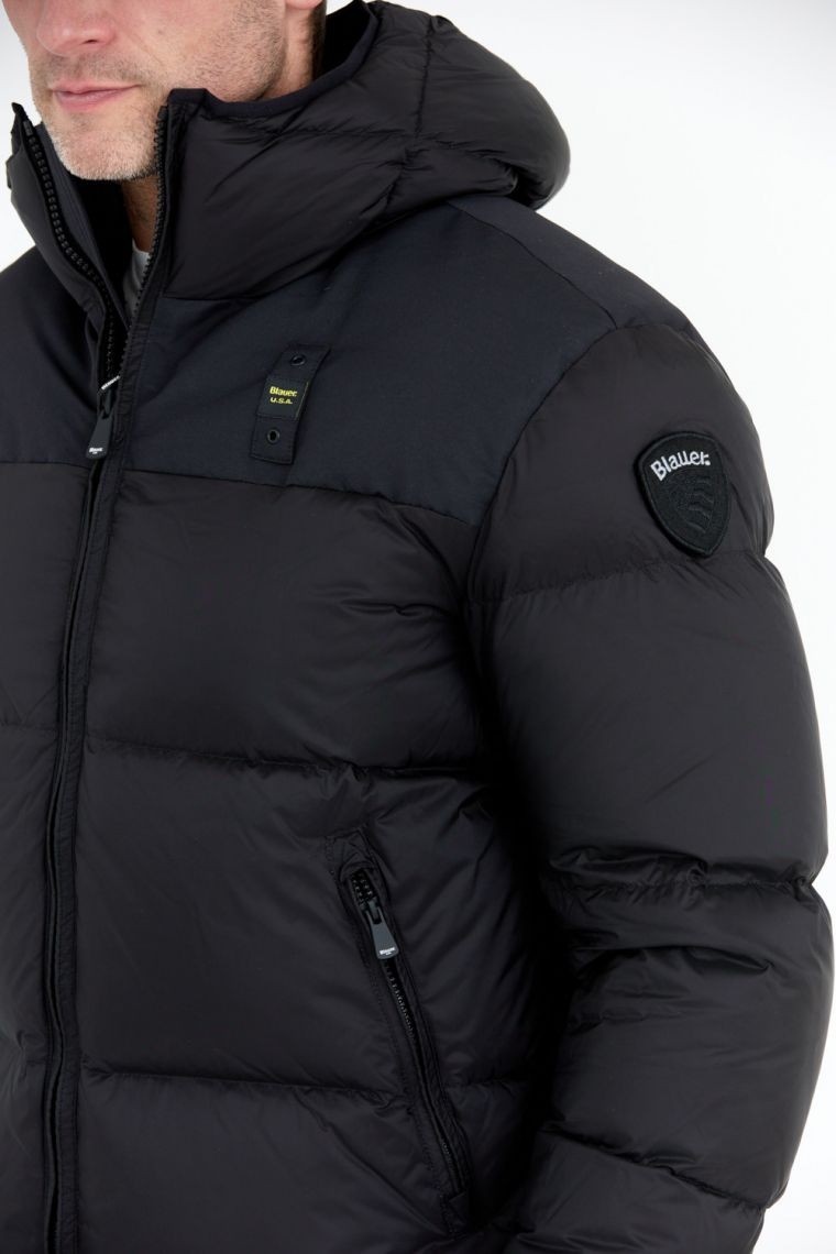 BLAUER Black men's Cooper jacket with logo on hood