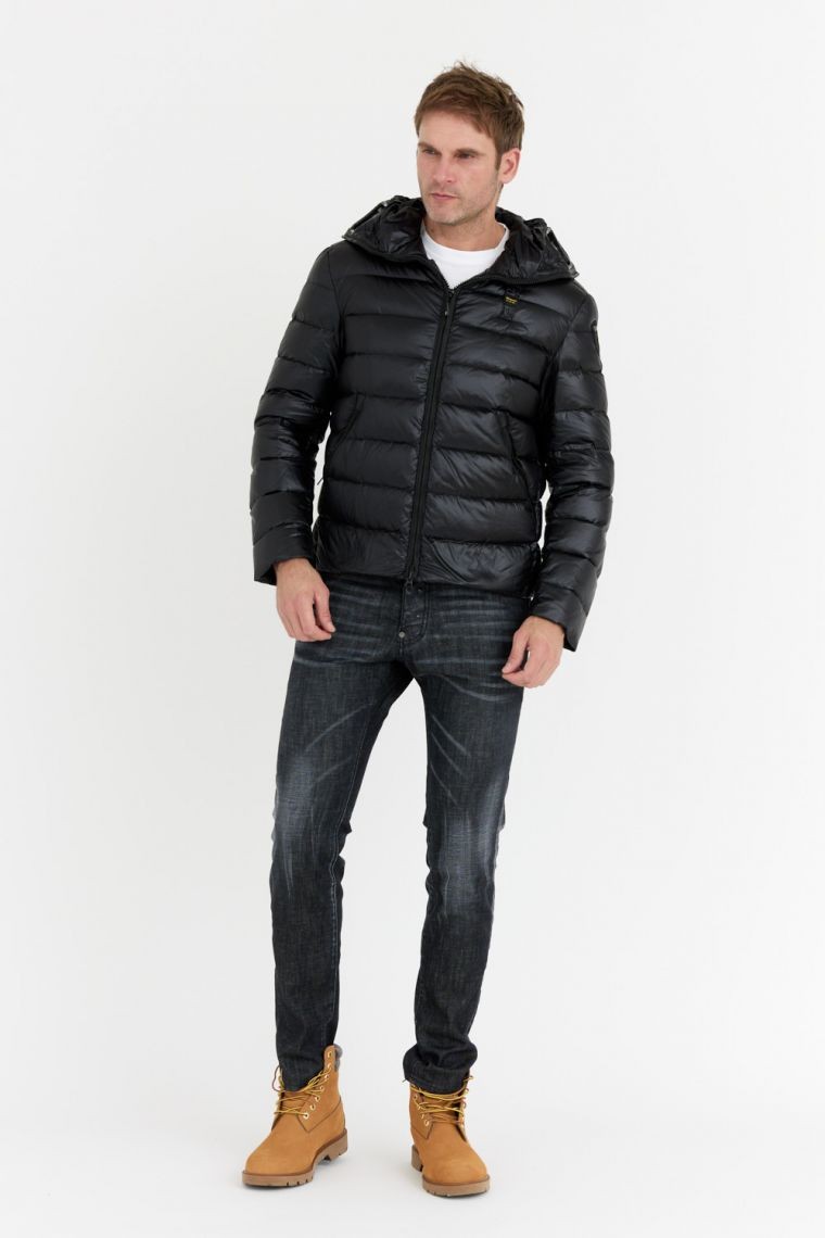 BLAUER Czarna męska puchowa kurtka Enrique z goglami