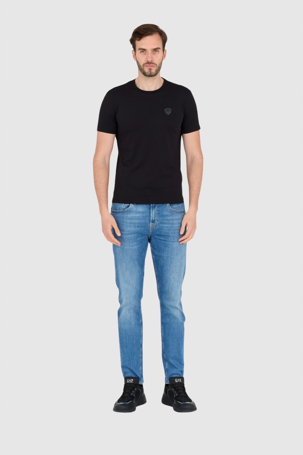 EA7 Black men's t-shirt with logo patch