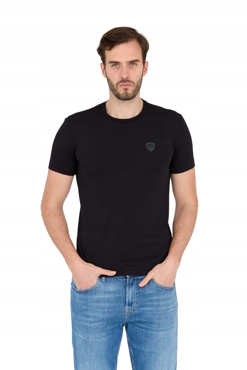 EA7 Black men's t-shirt with logo patch
