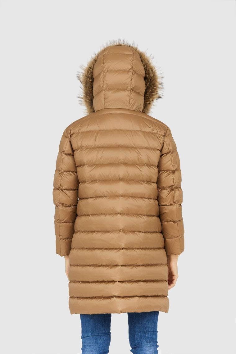 BLAUER Jachetă din puf pentru femei, maro, cu blană de raton detașabilă