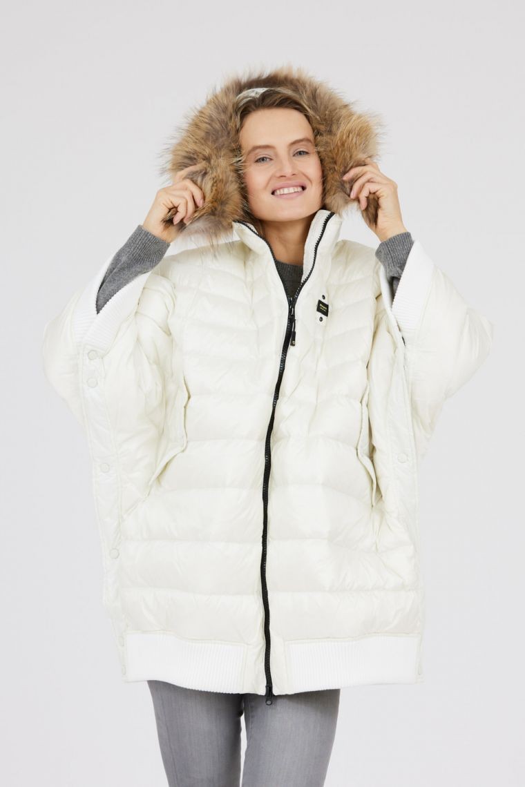 BLAUER Кремова жіноча пухова куртка з хутром єнота