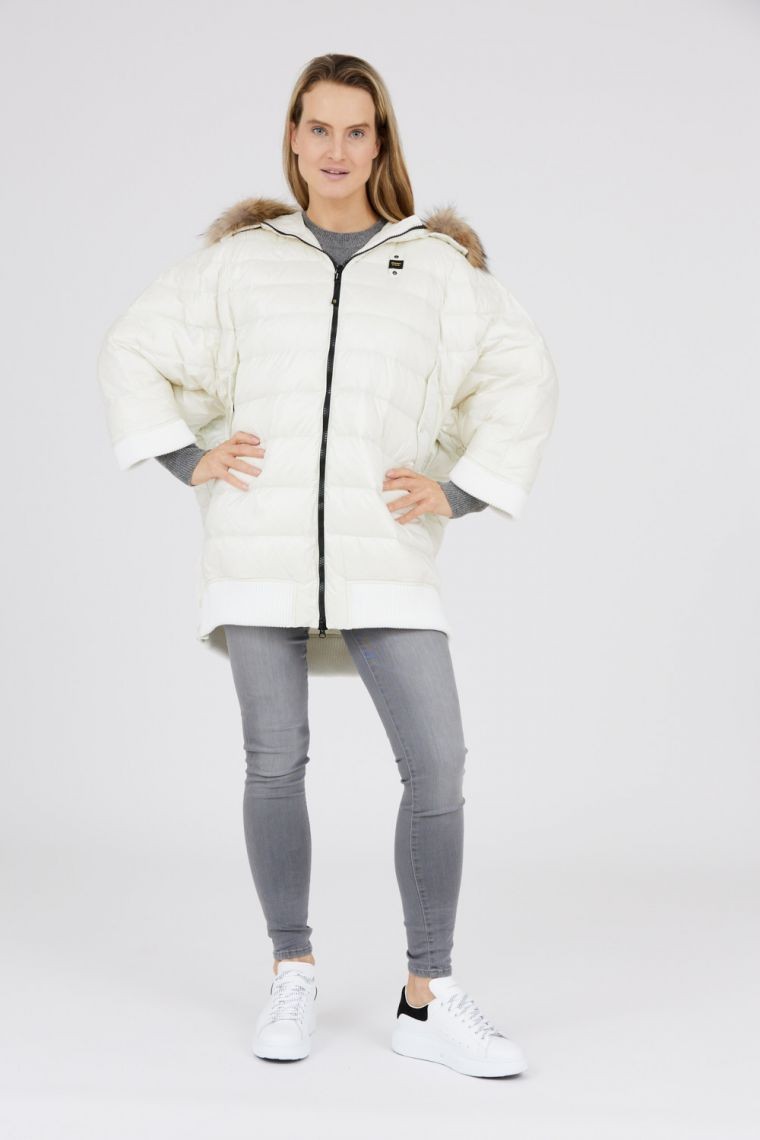 BLAUER Кремова жіноча пухова куртка з хутром єнота